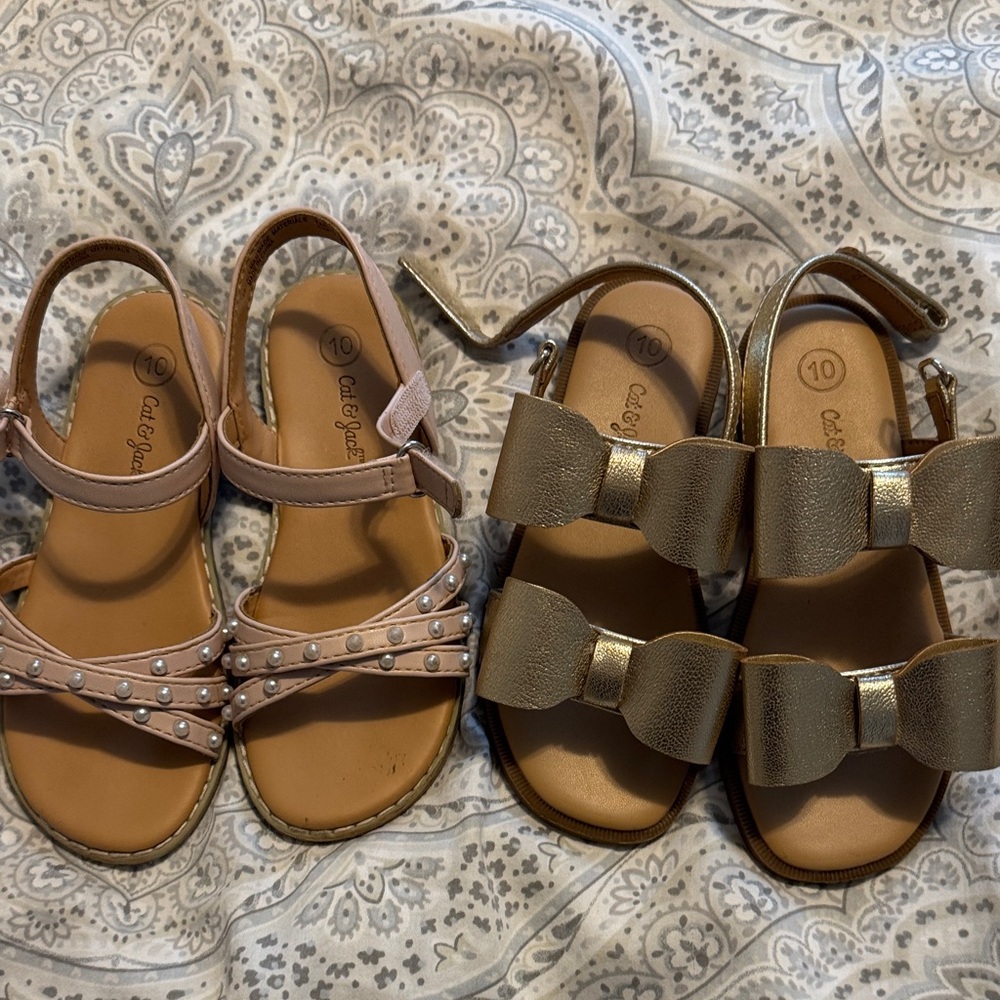 Cat & Jack Kids' Sandals - Pink and Gold Bow Design